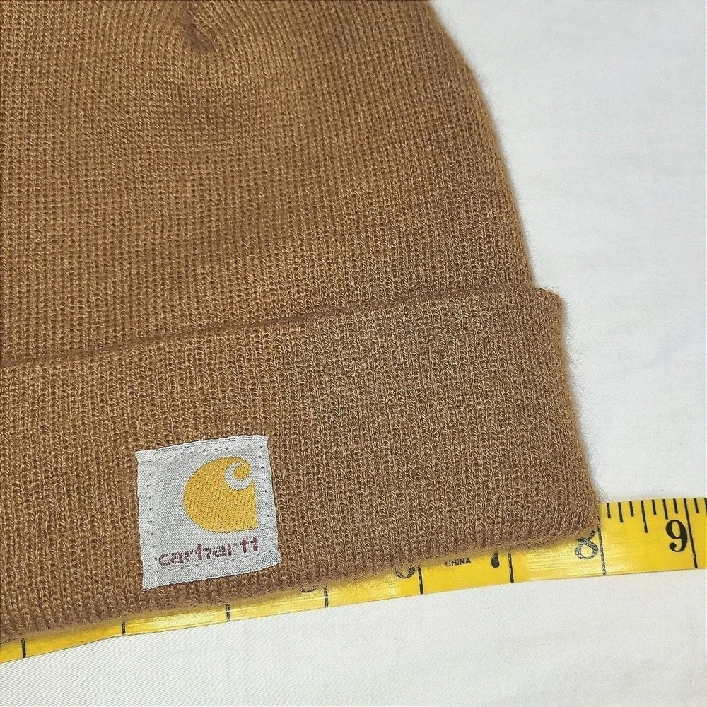 Carhartt Youth Knit Beanie Brown Logo Patch Winter Hat Gorpcore 90s grunge